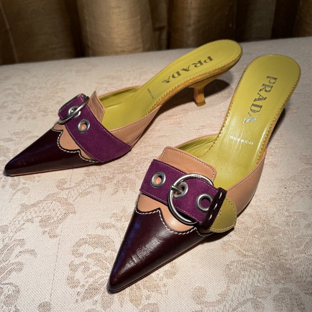 Prada Kitten Heel Mules with Buckle
